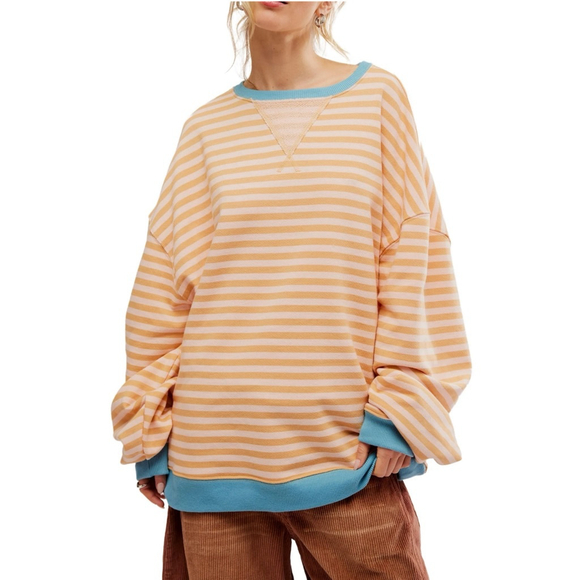 NWT Free People Classic Striped Crew Latte Combo Size XL - Picture 4 of 8